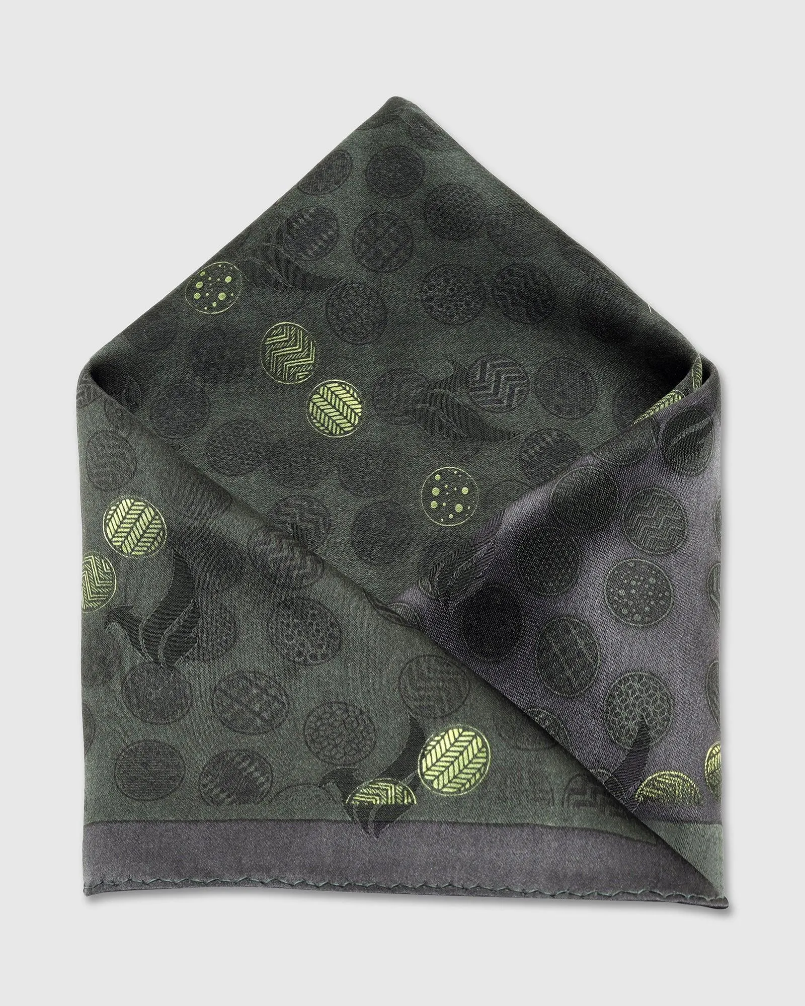 Silk Green Black Printed Pocket Square - Ted