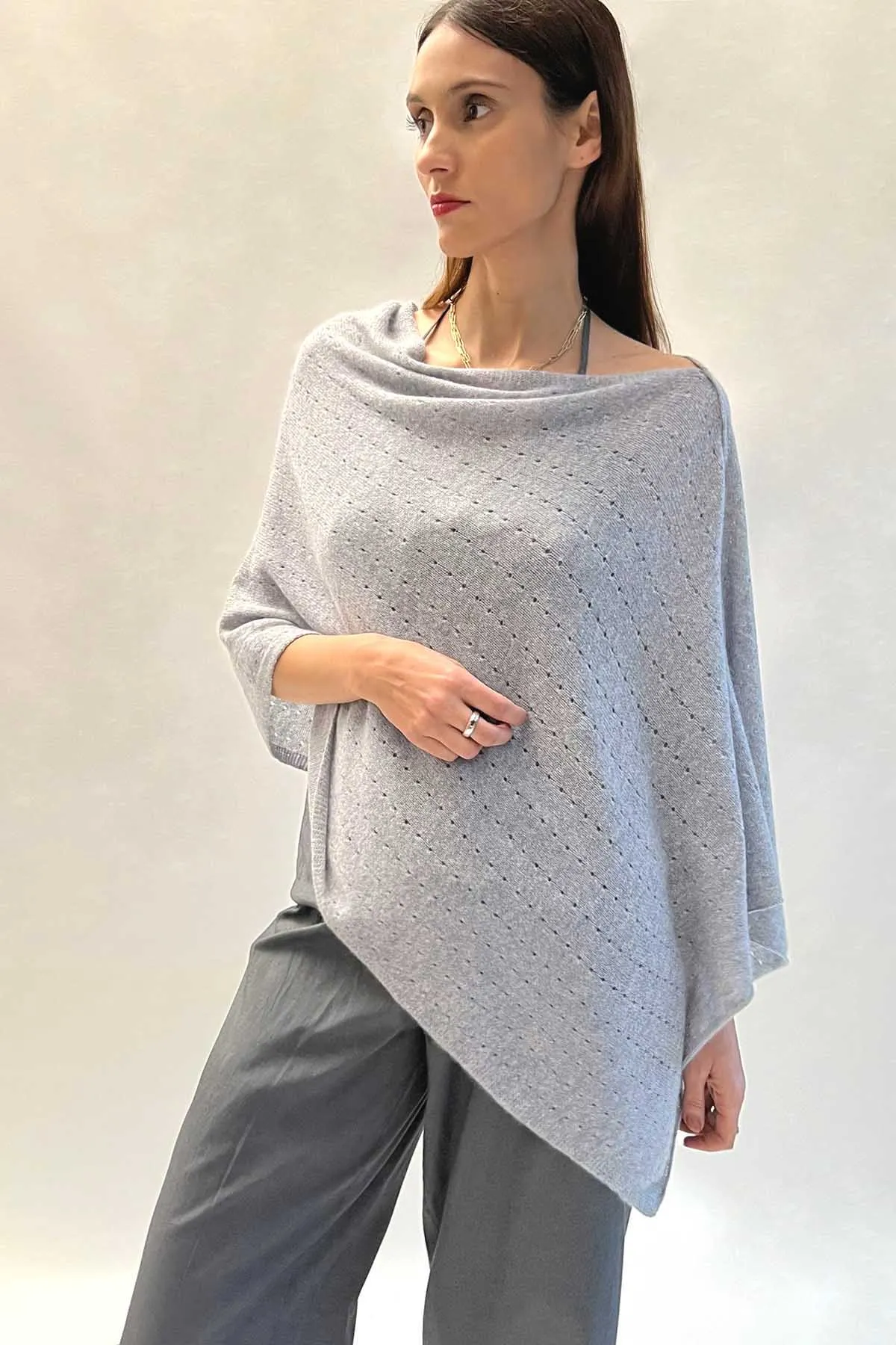 Silver grey cashmere poncho Multiway