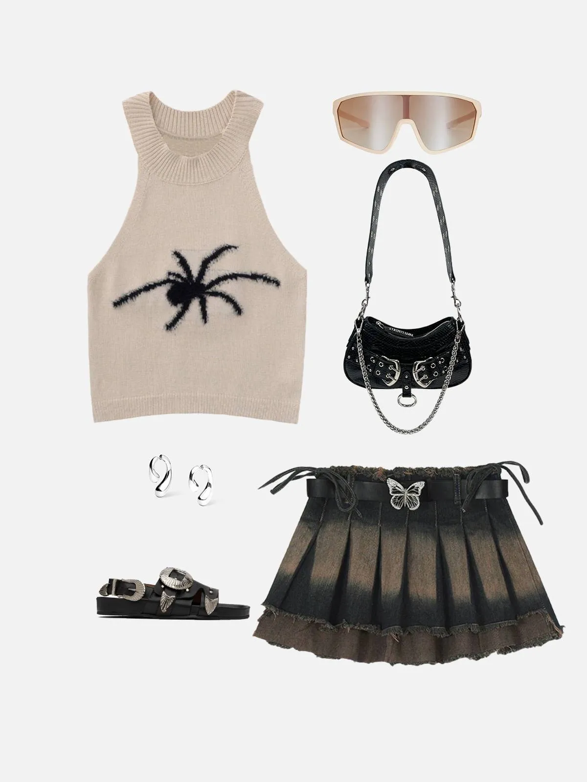 Spider Embroidery Knit Cami Top