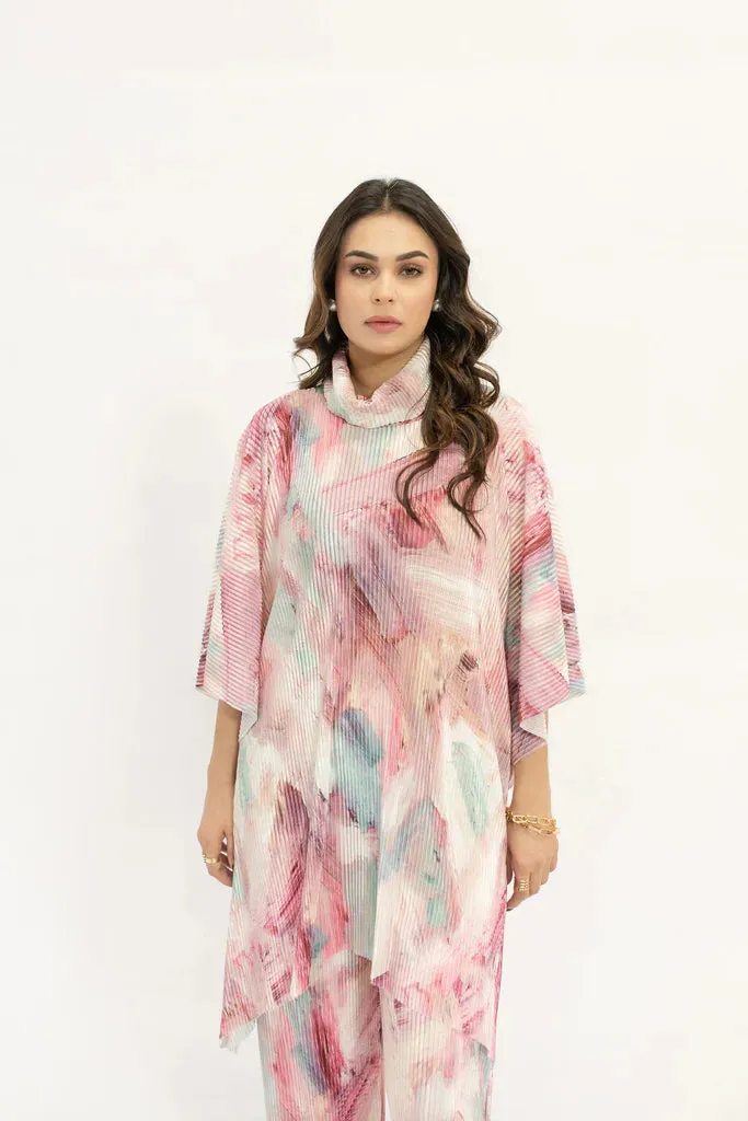 Spring Summer 24 - Nazik Pink On Pink Wasted Poncho Pleated Suit