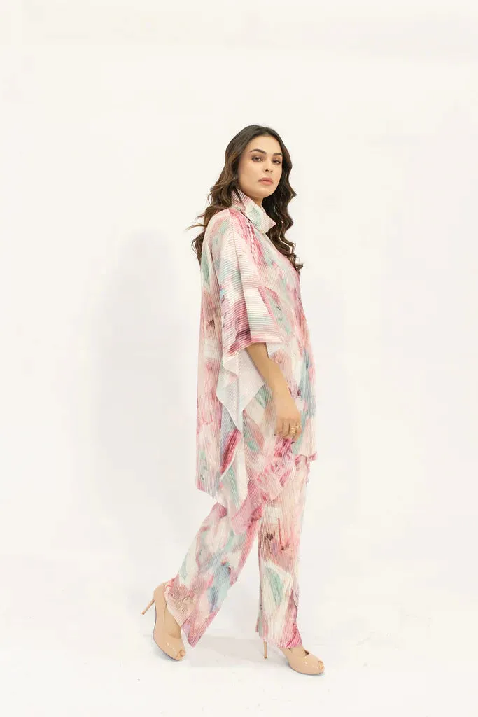 Spring Summer 24 - Nazik Pink On Pink Wasted Poncho Pleated Suit