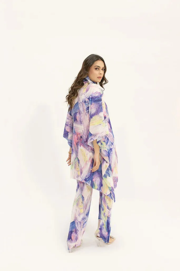 Spring Summer 24 - Nazik Purple/Pink Wasted Poncho Pleated Suit