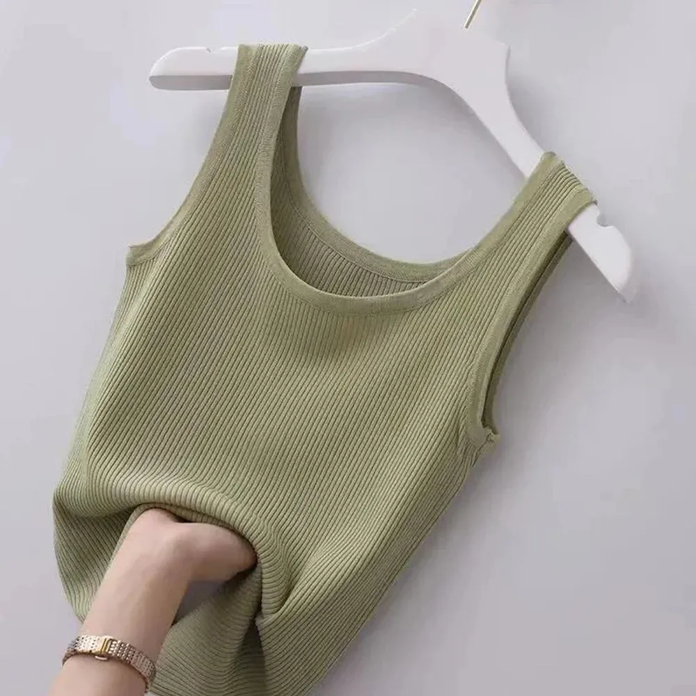 Summer Knit Vest Top Black White T-shirt Women Casual Cropped Strap Sleeveless O Neck Camisole Tank Top Basic Summer Clothes Hot