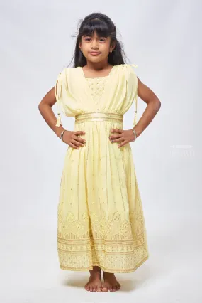 Sunny Yellow Sequins & Poncho Sleeves: Gown Glam for Girls