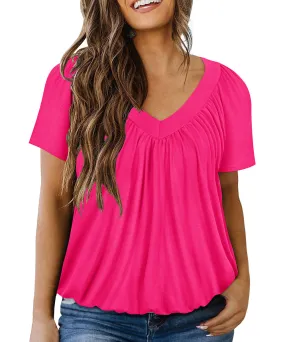 Super Soft Stitch V Neck Pleated Tunic T-Shirt