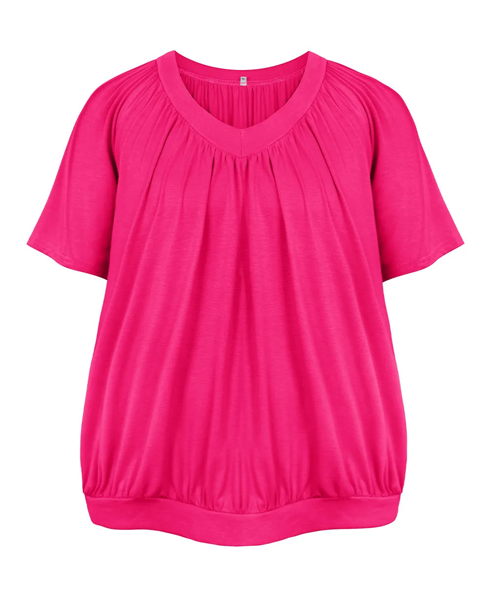 Super Soft Stitch V Neck Pleated Tunic T-Shirt