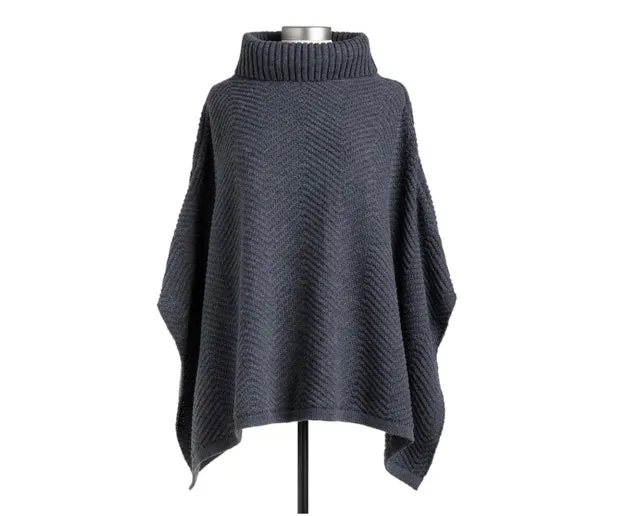 Textured Cowl Neck Poncho - Charcoal