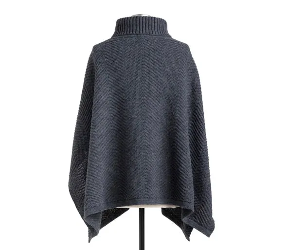 Textured Cowl Neck Poncho - Charcoal