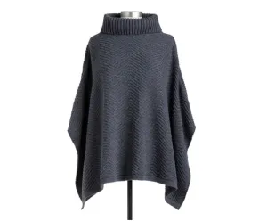 Textured Cowl Neck Poncho - Charcoal