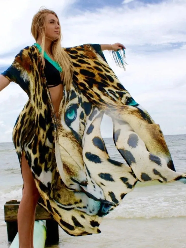 Tiger Printed Kimono Beach Cover Up