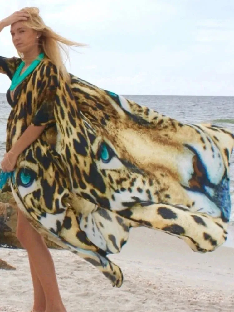 Tiger Printed Kimono Beach Cover Up