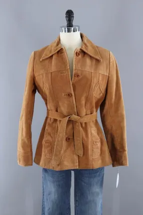 Vintage Caramel Tan Suede Belted Jacket