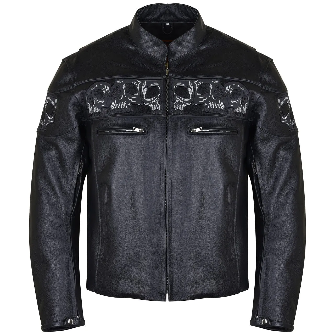 VL535 Reflective Skull Premium Cowhide Leather Motorcycle Jacket