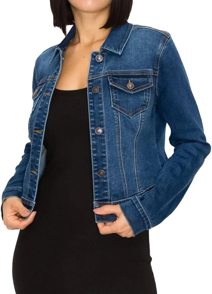 Wax Jeans Women's Basic Button Down Denim Jean Jacket