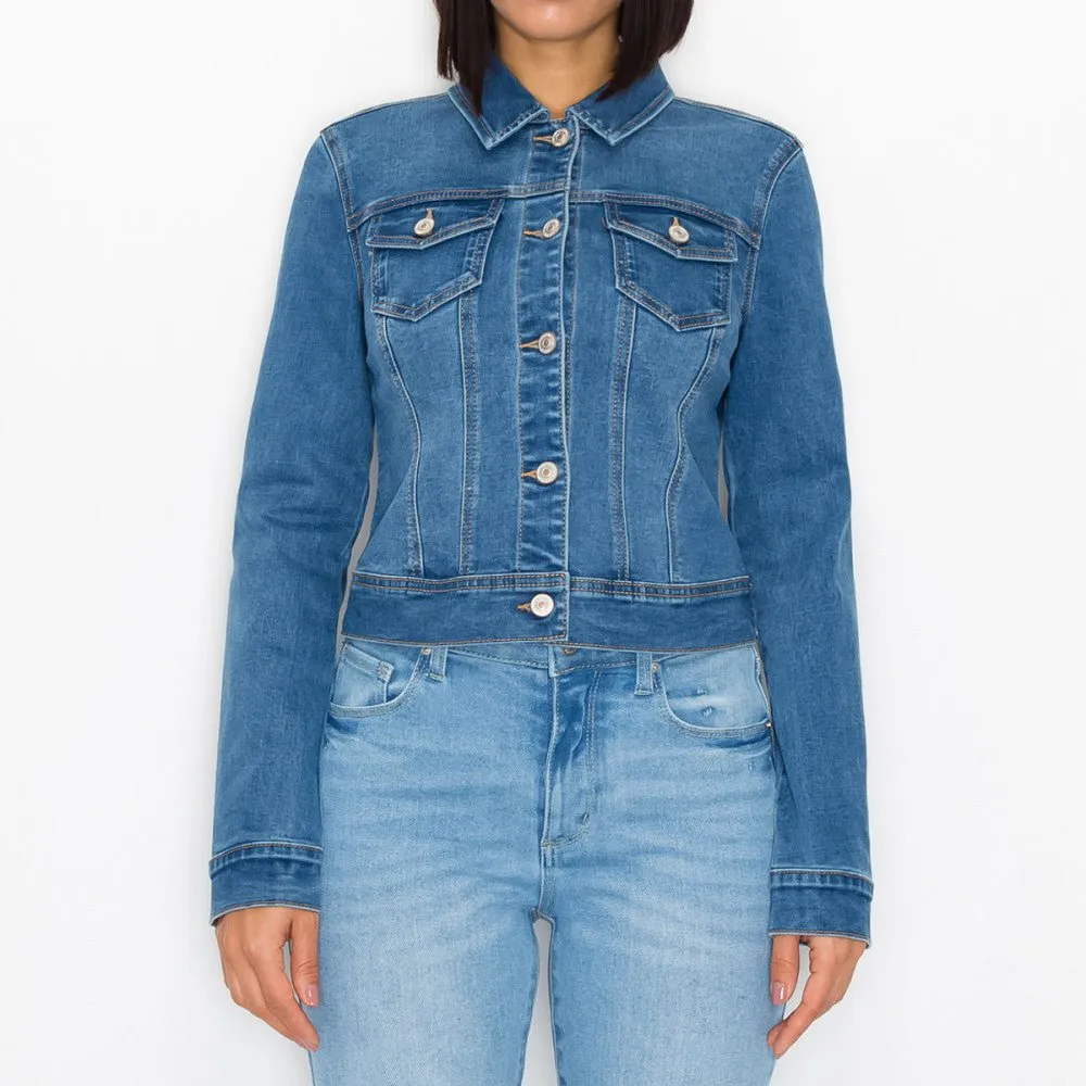 Wax Jeans Women's Basic Button Down Denim Jean Jacket