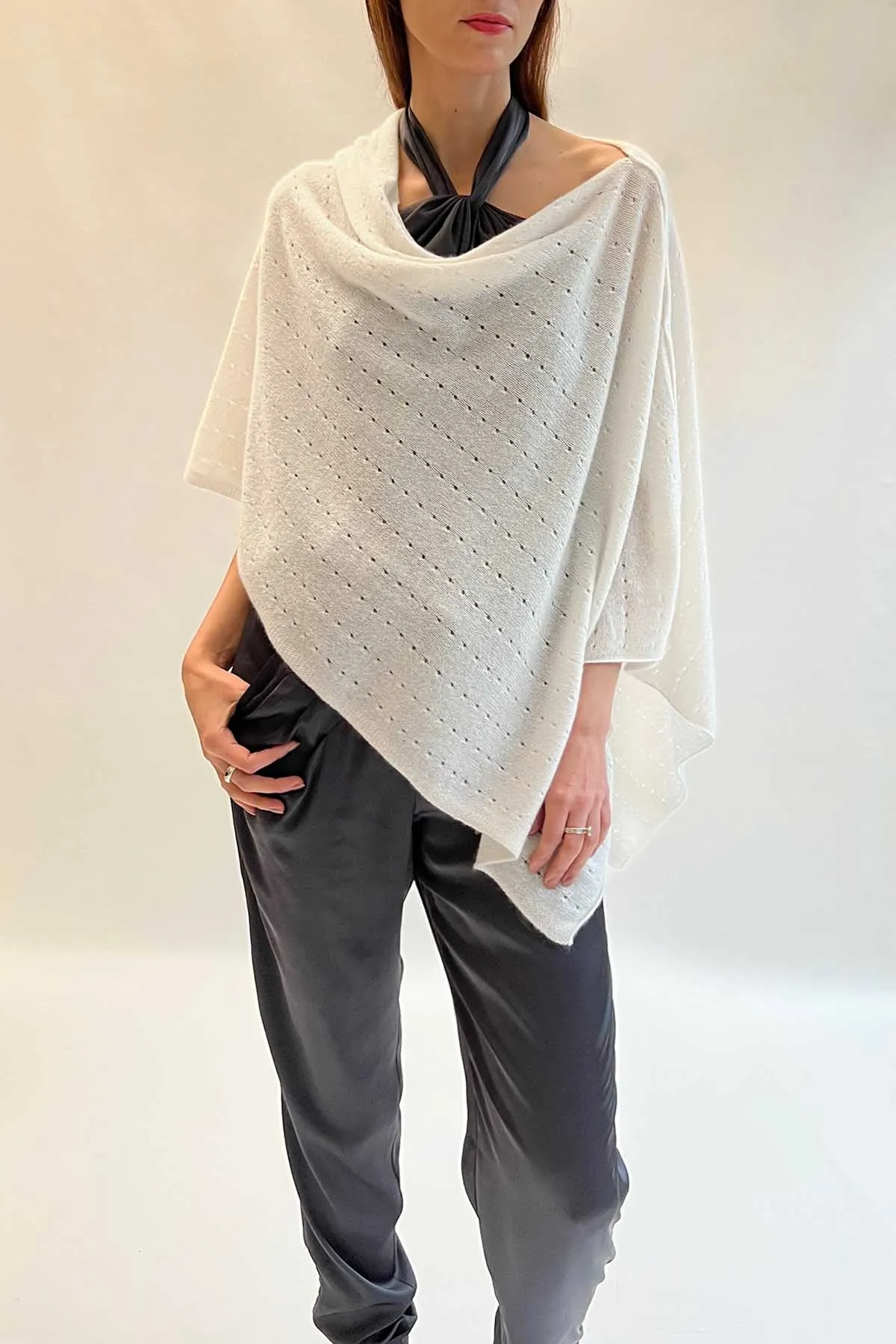 White cashmere poncho Multiway