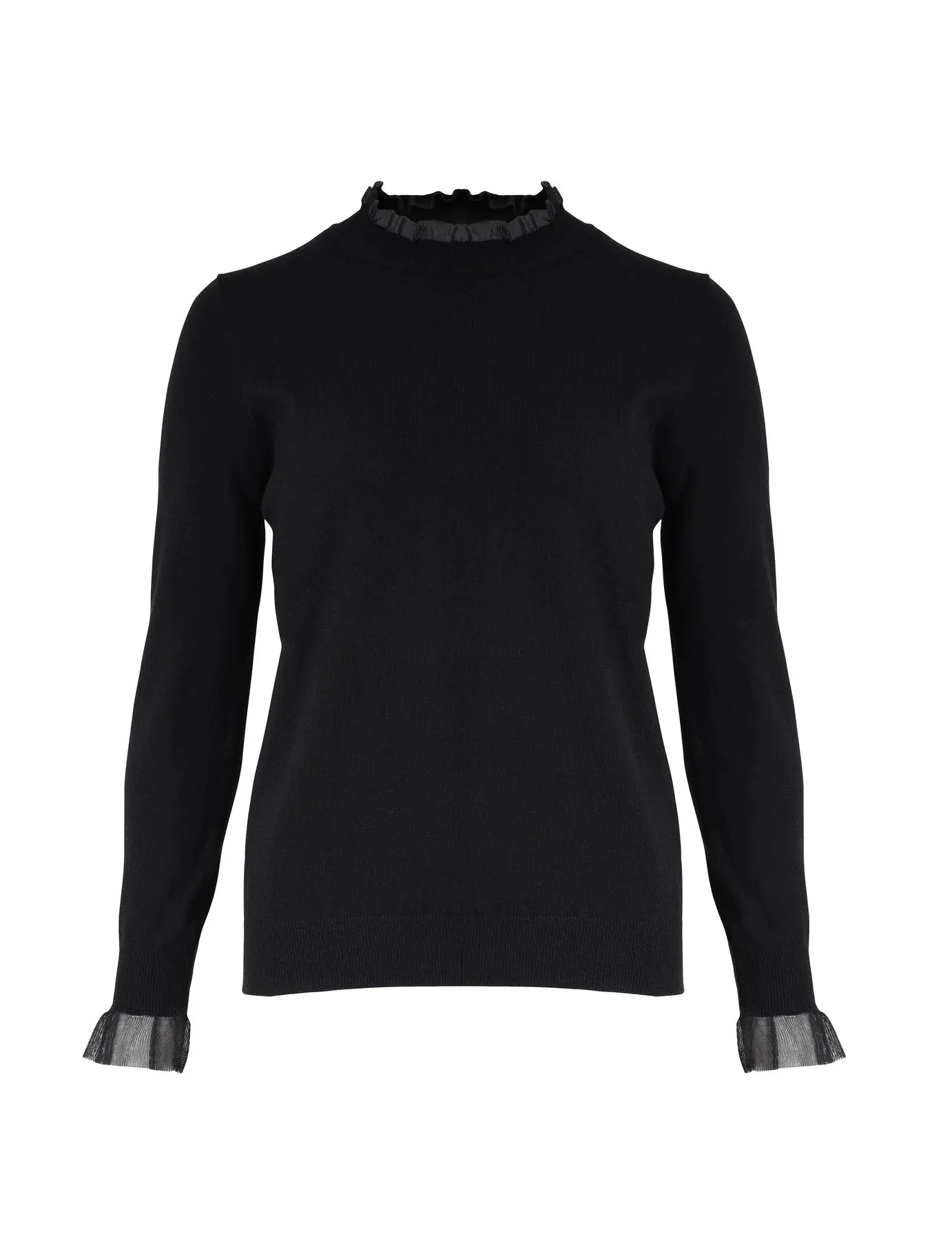 Xyrienne Knit Long Sleeve Top with Mesh Trim - Black