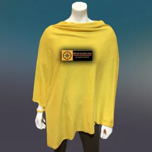 Yellow Tibetan Golden Lotus Boat Neck Cashmere Poncho