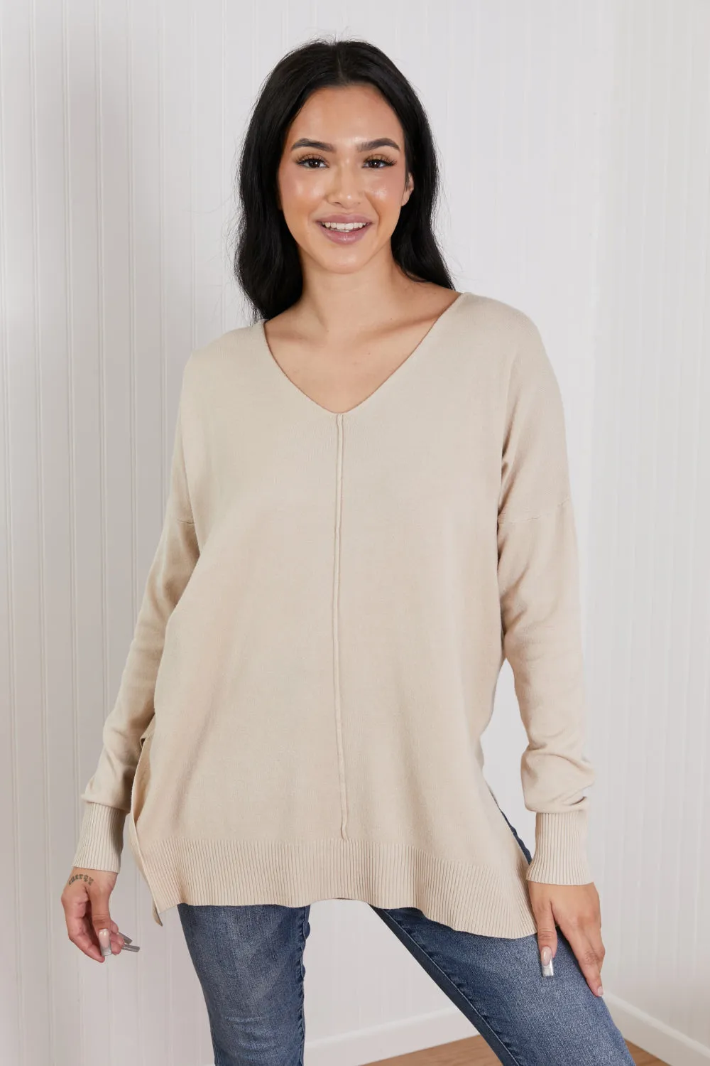 Zenana Sweater Weather Full Size Center Seam Tunic Sweater