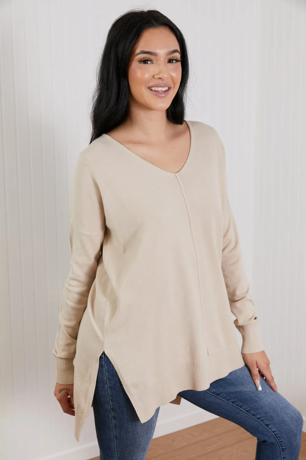 Zenana Sweater Weather Full Size Center Seam Tunic Sweater